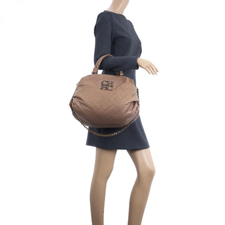 Pre Owned Carolina Herrera Brown Quilted Convertible Tote 