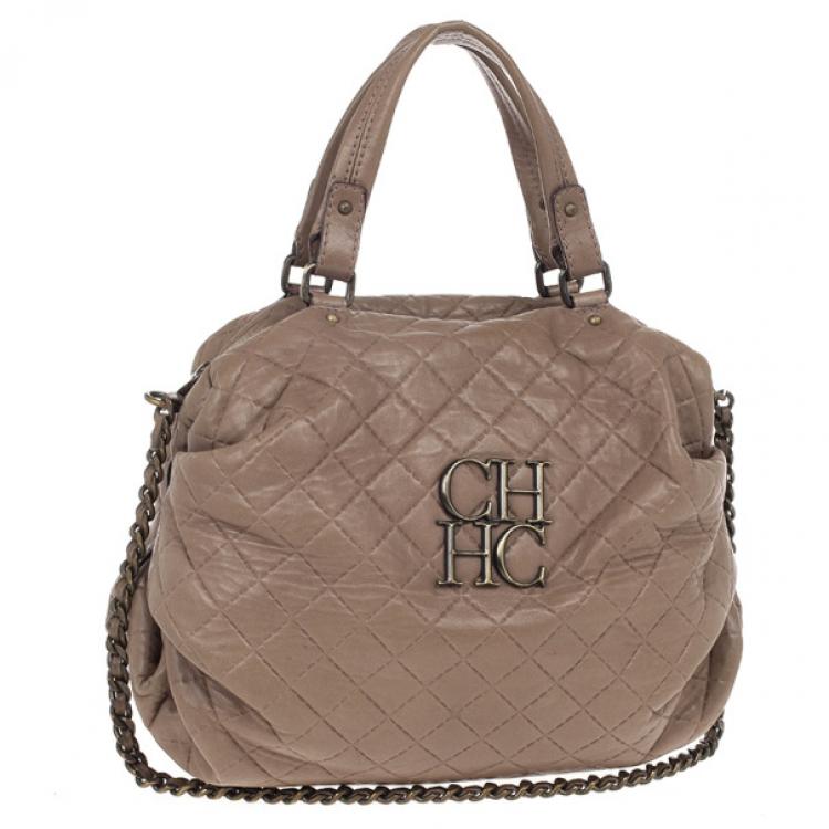 Pre Owned Carolina Herrera Brown Quilted Convertible Tote 