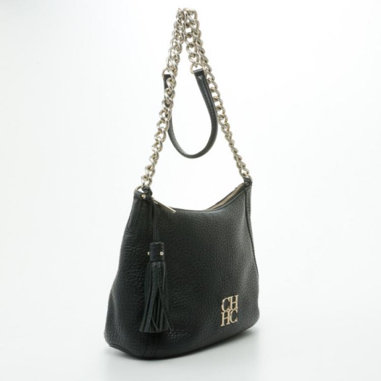 Pre Owned Carolina Herrera Black Leather Maria Shoulder Bag