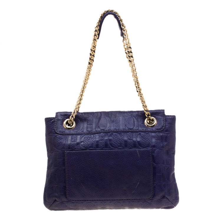 Pre Owned Carolina Herrera Purple Monogram Leather Audrey Shoulder Bag