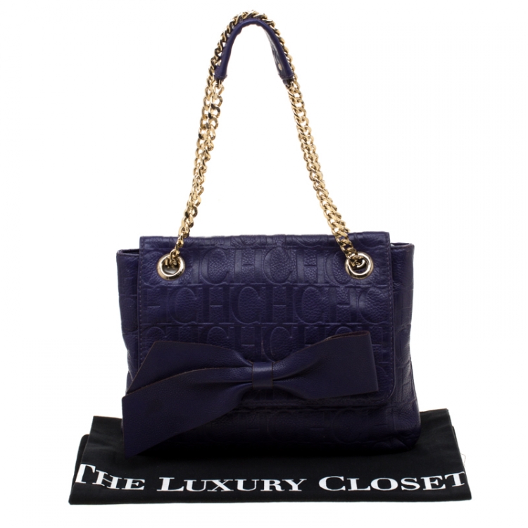 Pre Owned Carolina Herrera Purple Monogram Leather Audrey Shoulder Bag
