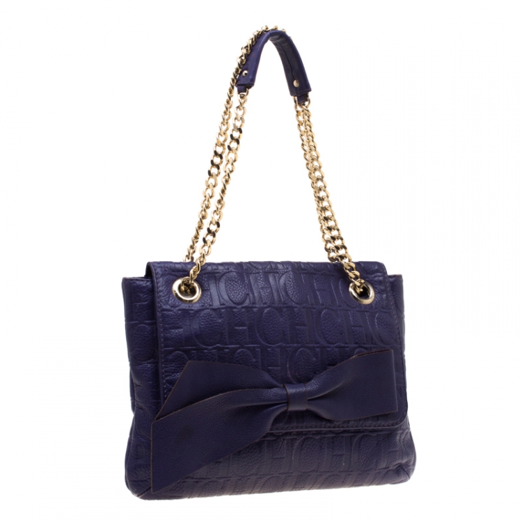 Pre Owned Carolina Herrera Purple Monogram Leather Audrey Shoulder Bag