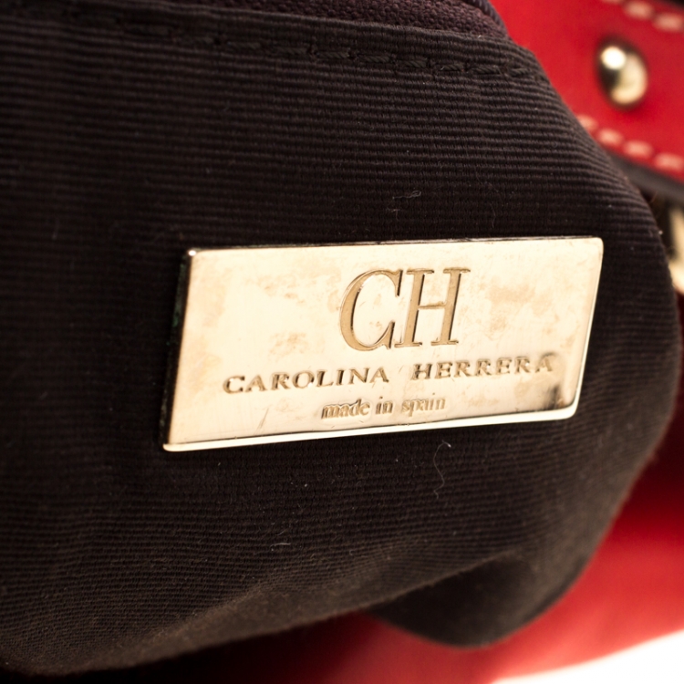 Pre Owned Carolina Herrera Red Canvas and Leather Monogram Hobo