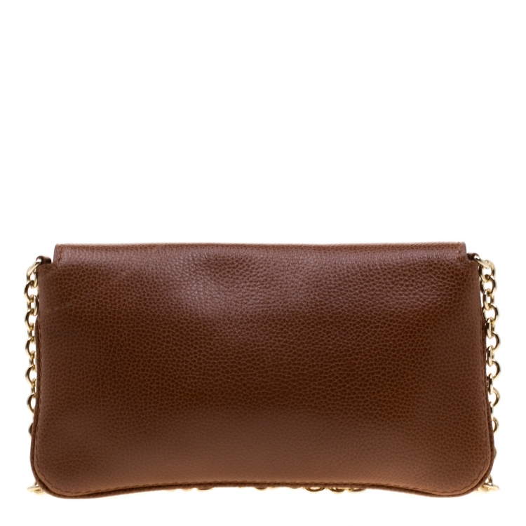 Pre Owned Carolina Herrera Tan Leather Chain Flap Shoulder Bag