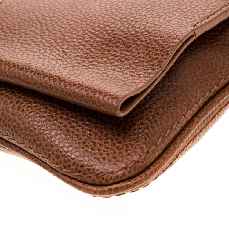 Pre Owned Carolina Herrera Tan Leather Chain Flap Shoulder Bag