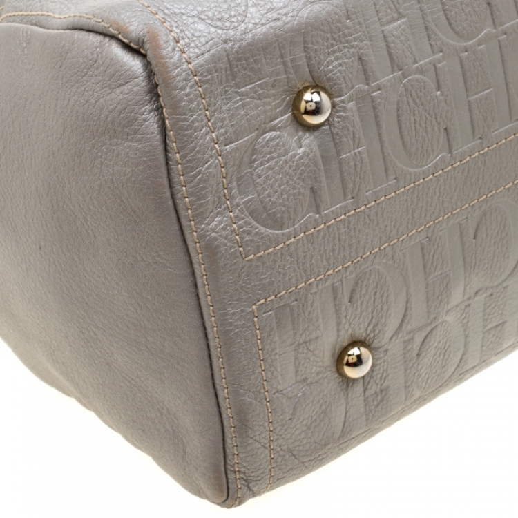 Pre Owned Carolina Herrera Metallic Grey Leather Large Andy Boston Bag