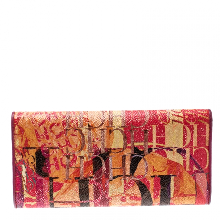 Pre Owned Carolina Herrera Multicolor Painted Monogram Leather Trifold Wallet