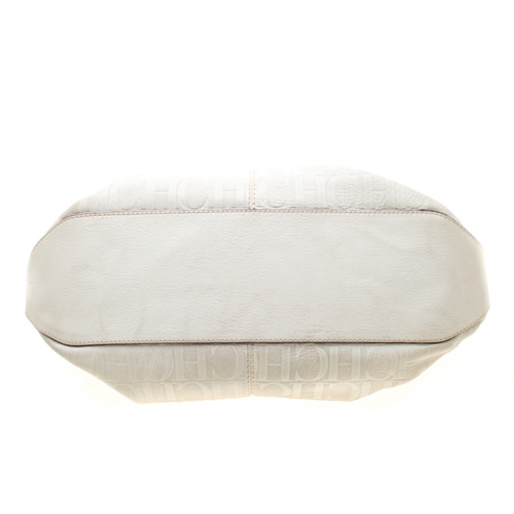 مملوكة مسبقًا Carolina Herrera Off White Monogram Embossed Scarf Tote