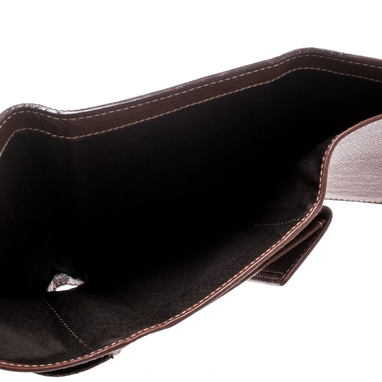 Pre Owned Carolina Herrera Brown Monogram Leather Tri Fold Compact Wallet