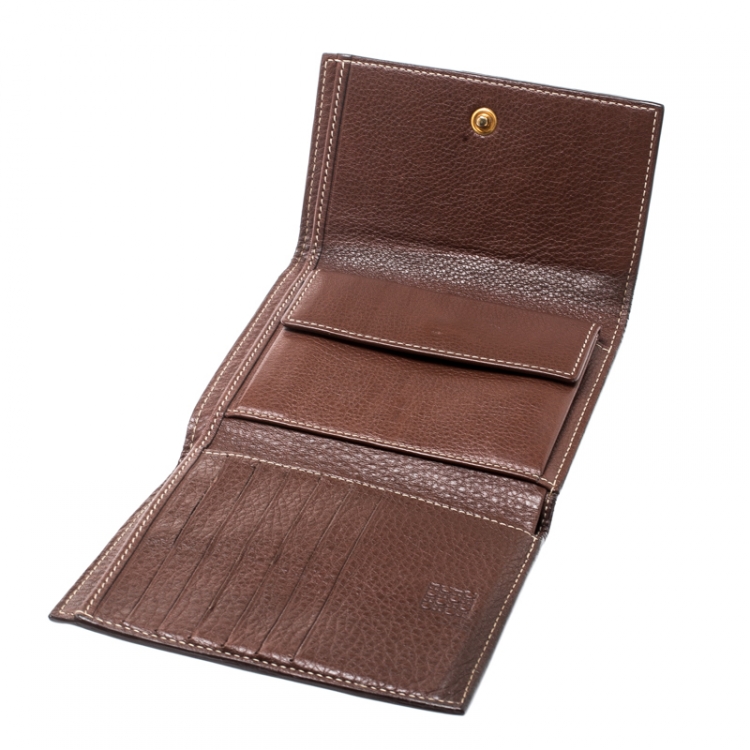 Pre Owned Carolina Herrera Brown Monogram Leather Tri Fold Compact Wallet