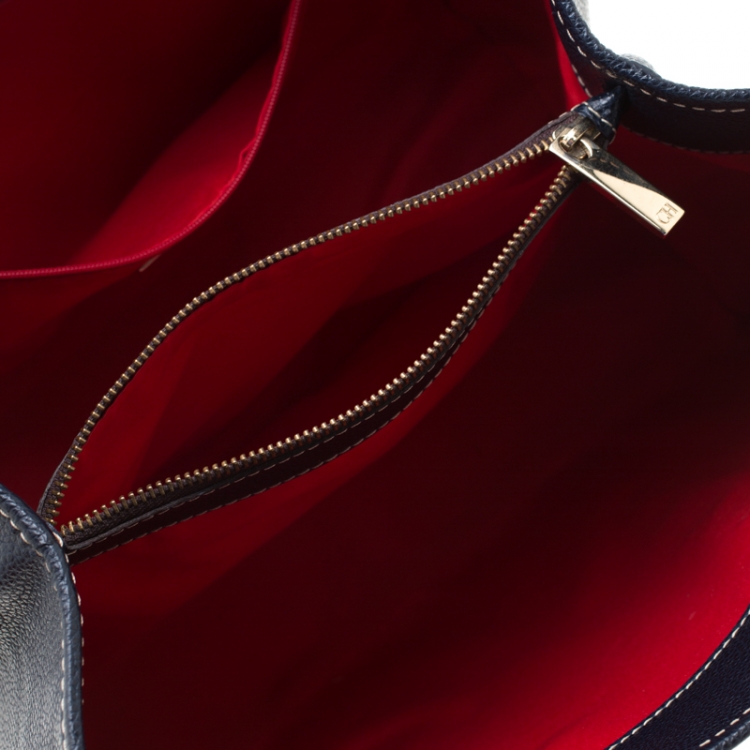 Pre Owned Carolina Herrera Navy Blue Leather Matteo Tote