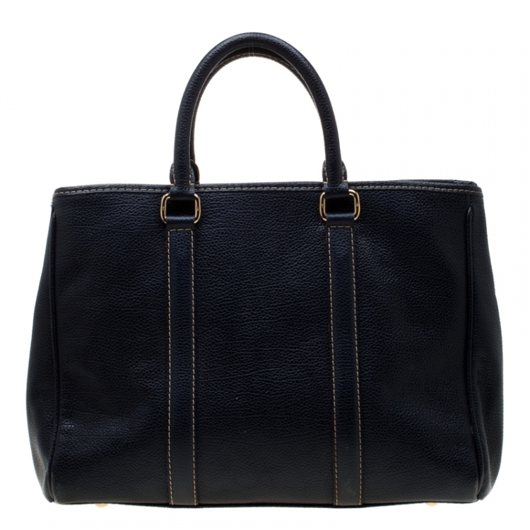 Pre Owned Carolina Herrera Navy Blue Leather Matteo Tote