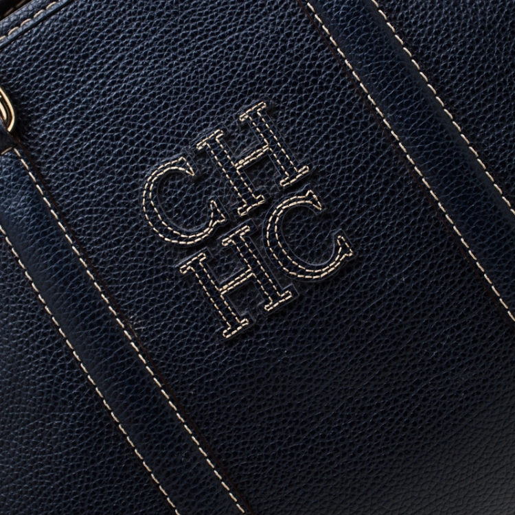 Pre Owned Carolina Herrera Navy Blue Leather Matteo Tote