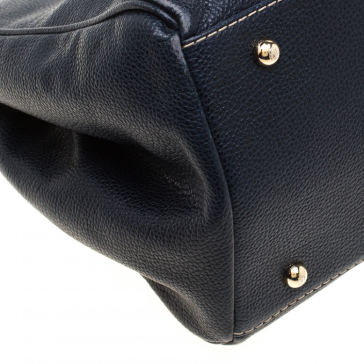 Pre Owned Carolina Herrera Navy Blue Leather Matteo Tote