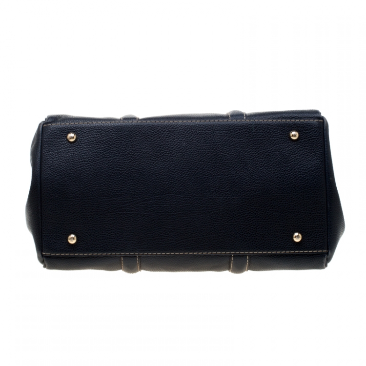 Pre Owned Carolina Herrera Navy Blue Leather Matteo Tote