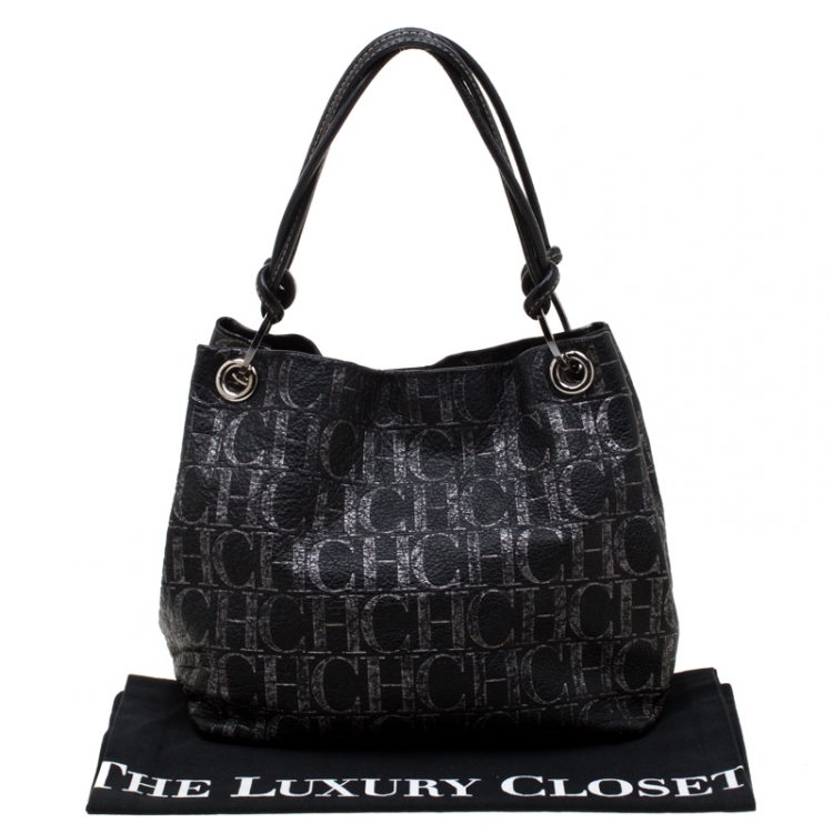 مملوكة مسبقًا Carolina Herrera Black Monogram Leather Hobo