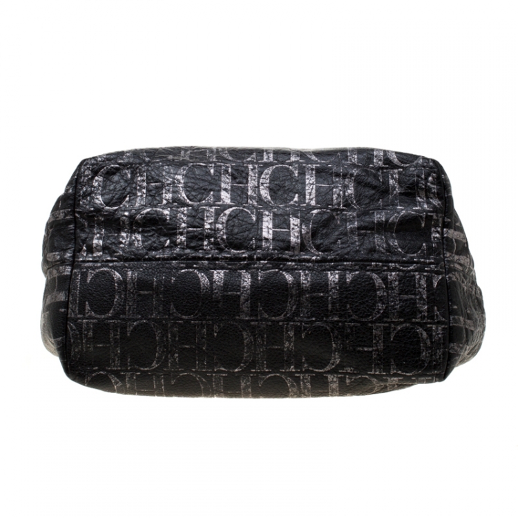 مملوكة مسبقًا Carolina Herrera Black Monogram Leather Hobo