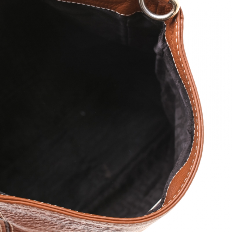 Pre Owned Carolina Herrera Brown Pebbled Leather Messenger Bag