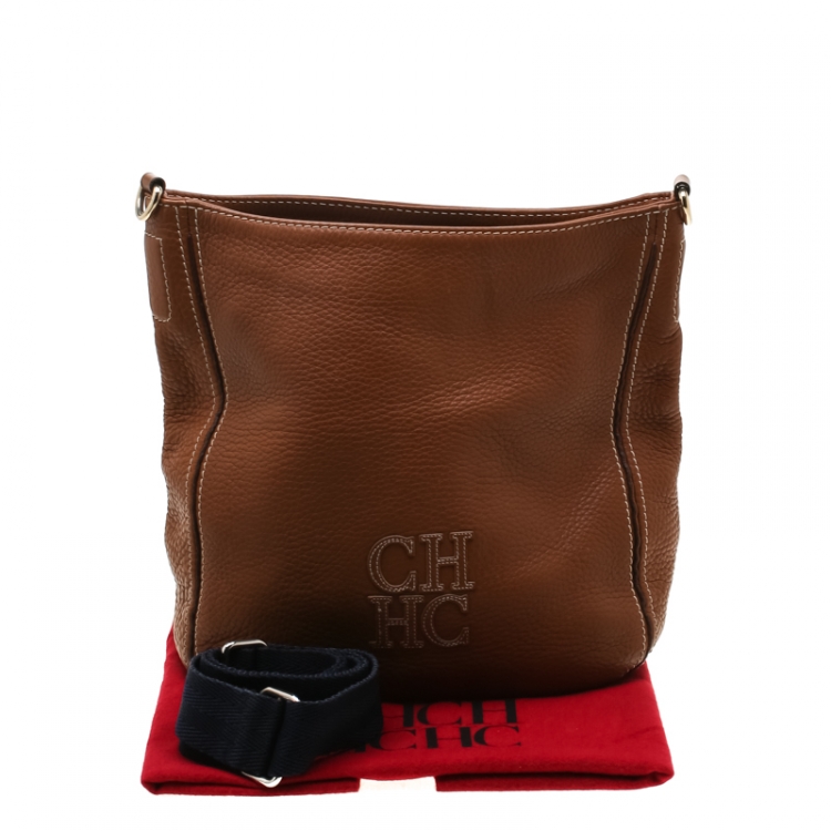 Pre Owned Carolina Herrera Brown Pebbled Leather Messenger Bag
