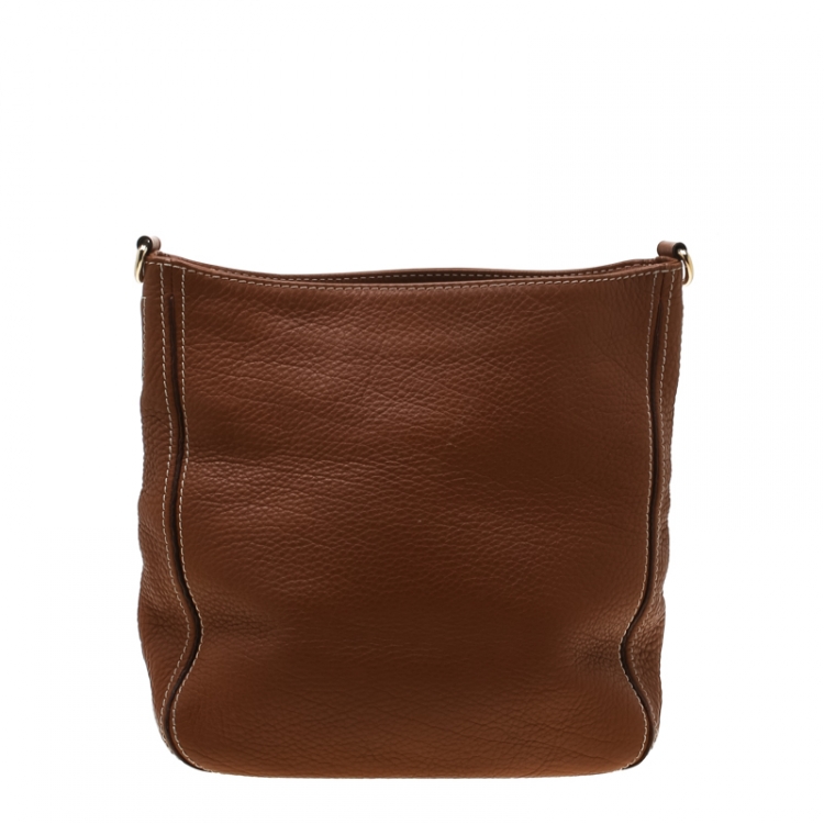Pre Owned Carolina Herrera Brown Pebbled Leather Messenger Bag