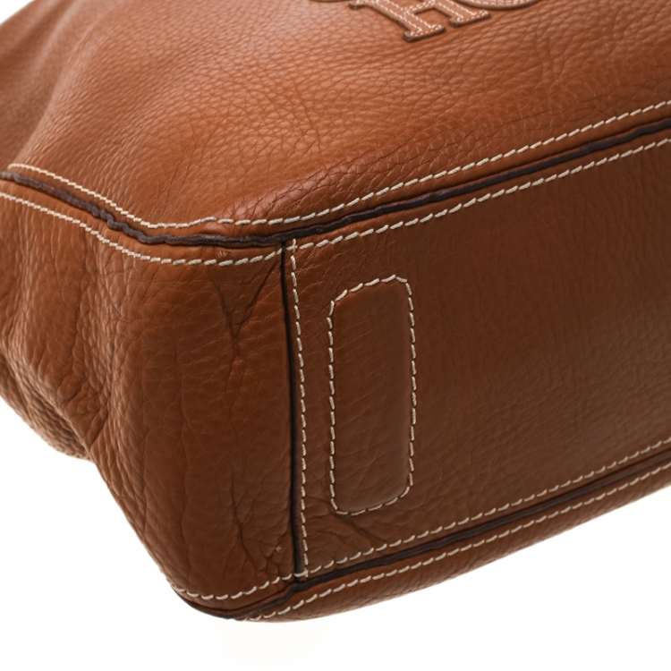 Pre Owned Carolina Herrera Brown Pebbled Leather Messenger Bag