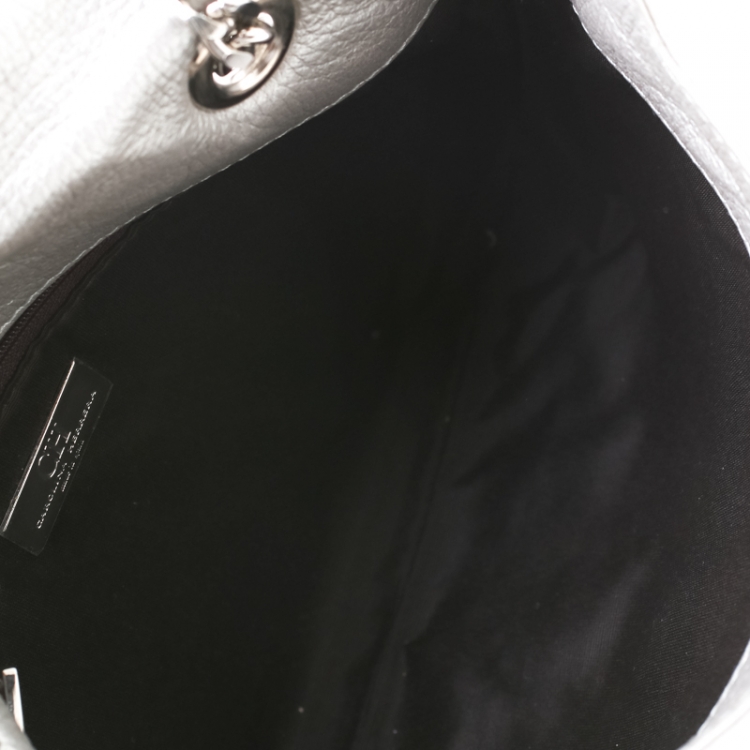 Pre Owned Carolina Herrera Silver Metallic Monogram Leather Audrey Shoulder Bag