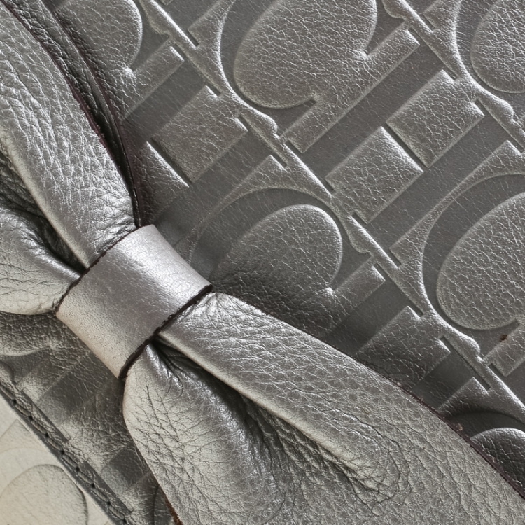 Pre Owned Carolina Herrera Silver Metallic Monogram Leather Audrey Shoulder Bag