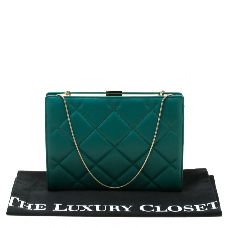 Pre Owned Carolina Herrera Green Quilted Leather Frame Shoulder Bag