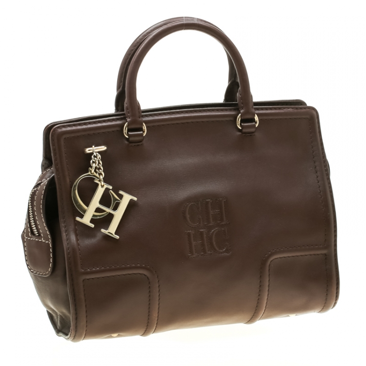 Pre Owned Carolina Herrera Brown Leather Satchel
