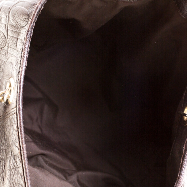 Pre Owned Carolina Herrera Dark Brown Monogram Leather Poppy Tote