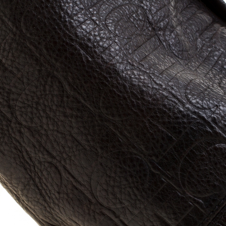 Pre Owned Carolina Herrera Dark Brown Monogram Leather Poppy Tote