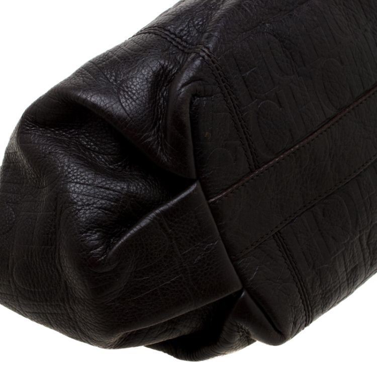 Pre Owned Carolina Herrera Dark Brown Monogram Leather Poppy Tote