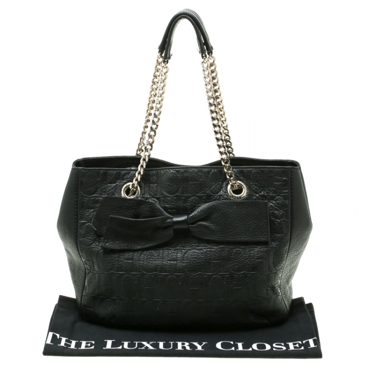 Pre Owned Carolina Herrera Black Monogram Leather Audrey Tote