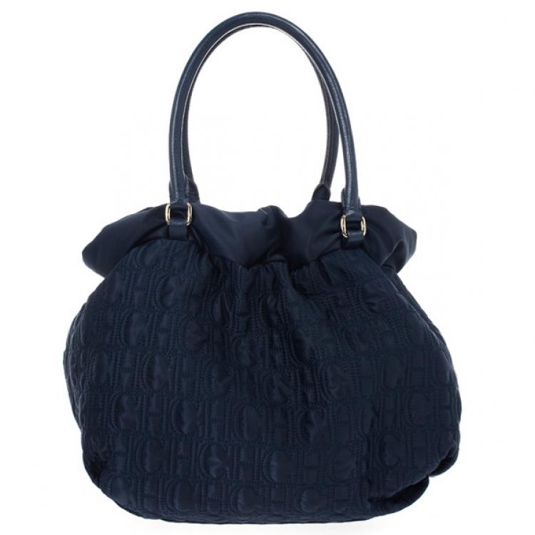 Pre Owned Carolina Herrera Drawstring Monogram Shoulder Bag