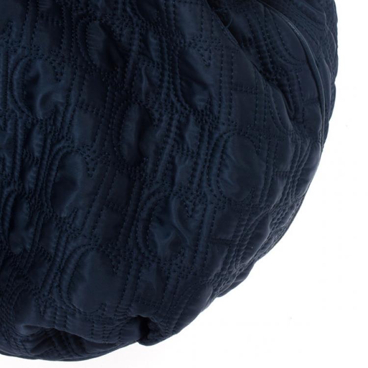 Pre Owned Carolina Herrera Drawstring Monogram Shoulder Bag