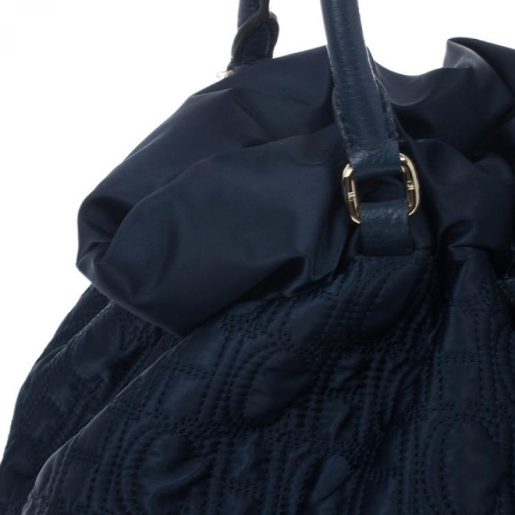 Pre Owned Carolina Herrera Drawstring Monogram Shoulder Bag