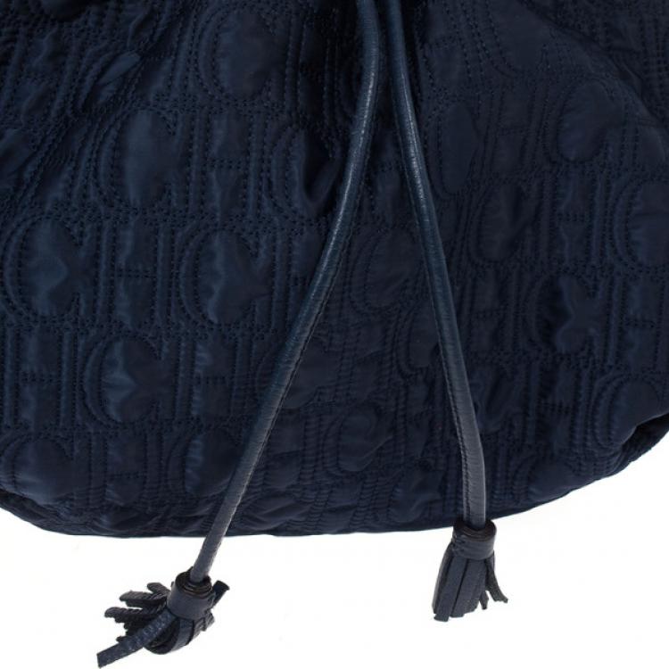Pre Owned Carolina Herrera Drawstring Monogram Shoulder Bag