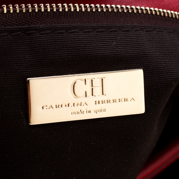 Pre Owned Carolina Herrera Red Monogram Leather Shoulder Bag