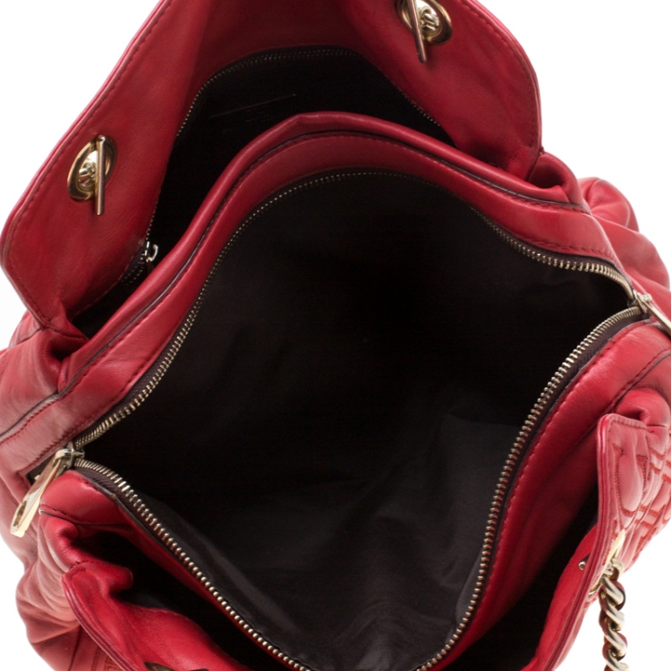 Pre Owned Carolina Herrera Red Monogram Leather Shoulder Bag