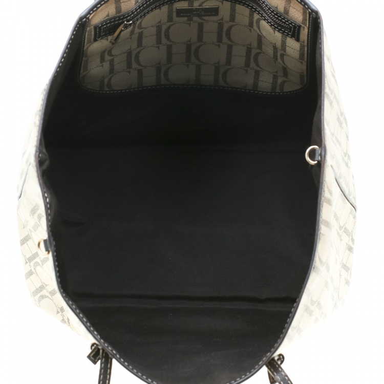Pre Owned Carolina Herrera Beige Monogram Coated Canvas Shopper Tote