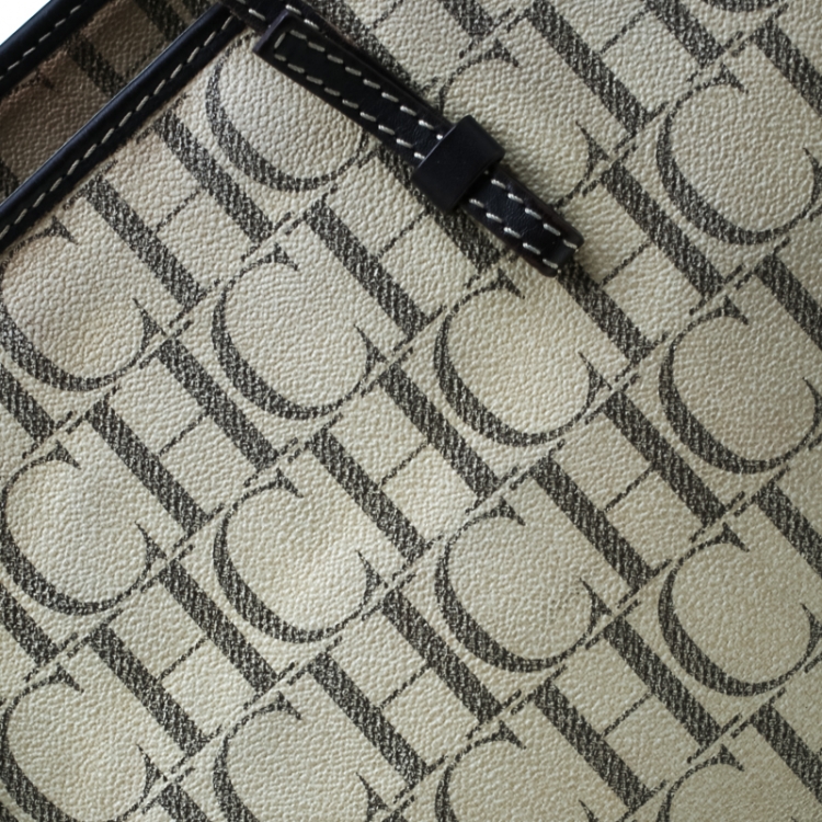 Pre Owned Carolina Herrera Beige Monogram Coated Canvas Shopper Tote