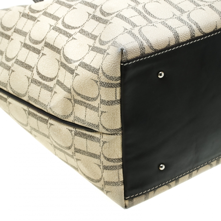 Pre Owned Carolina Herrera Beige Monogram Coated Canvas Shopper Tote