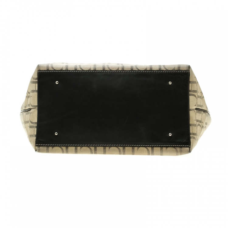 Pre Owned Carolina Herrera Beige Monogram Coated Canvas Shopper Tote