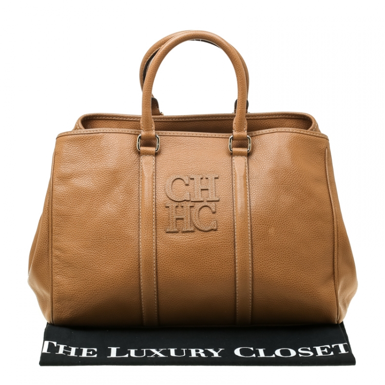Pre Owned Carolina Herrera Caramel Leather Matteo Tote