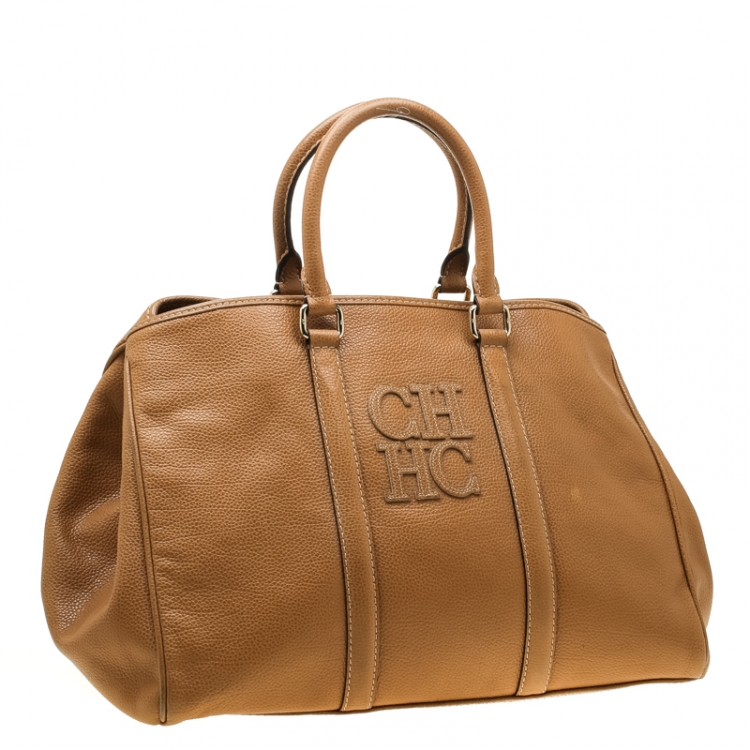 Pre Owned Carolina Herrera Caramel Leather Matteo Tote