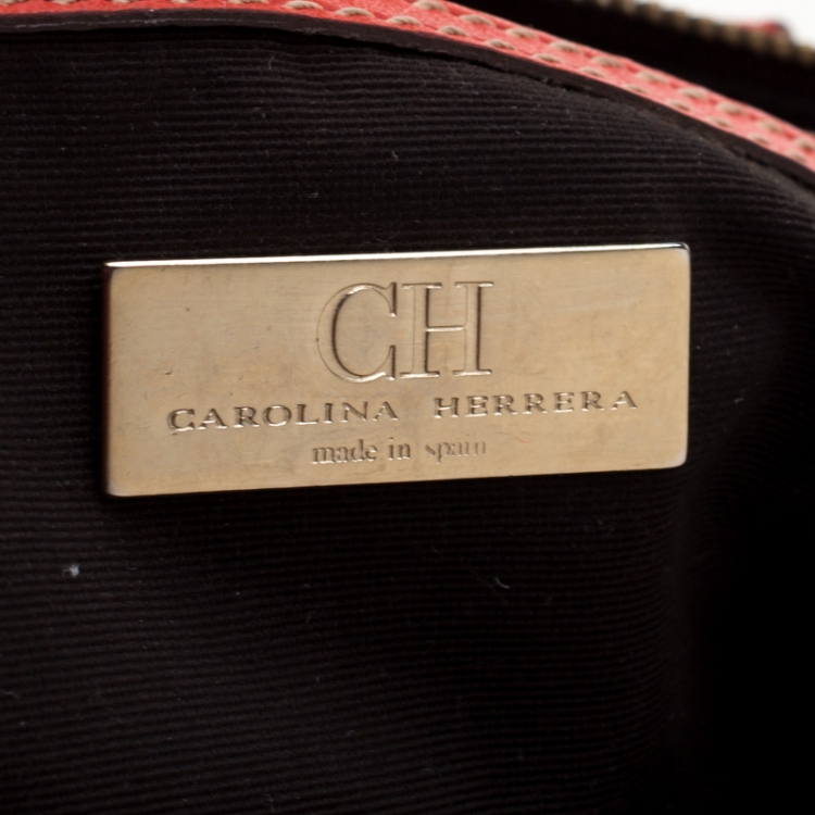 Pre Owned Carolina Herrera Orange Monogram Embossed Leather Tote