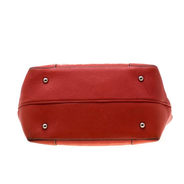 Pre Owned Carolina Herrera Orange Monogram Embossed Leather Tote