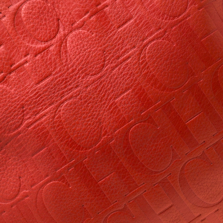 Pre Owned Carolina Herrera Orange Monogram Embossed Leather Tote