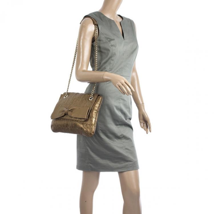 Pre Owned Carolina Herrera ‘Holly’ Bronze Monogram Embossed Bag