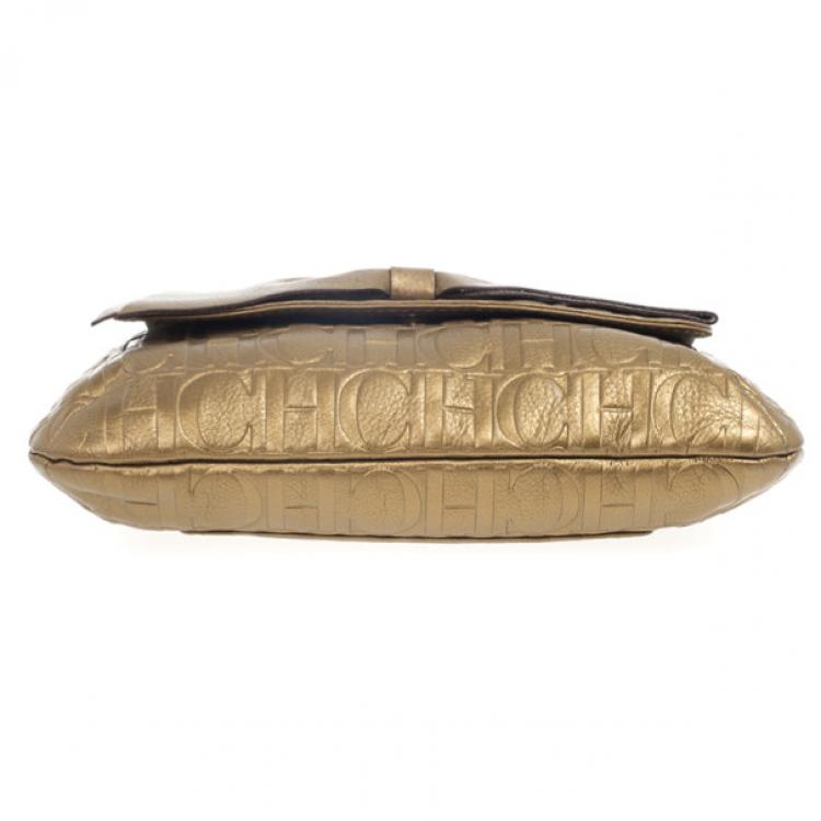 Pre Owned Carolina Herrera ‘Holly’ Bronze Monogram Embossed Bag